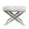 19" Light Gray Leather Geometric Tufted Stool with Metal Base